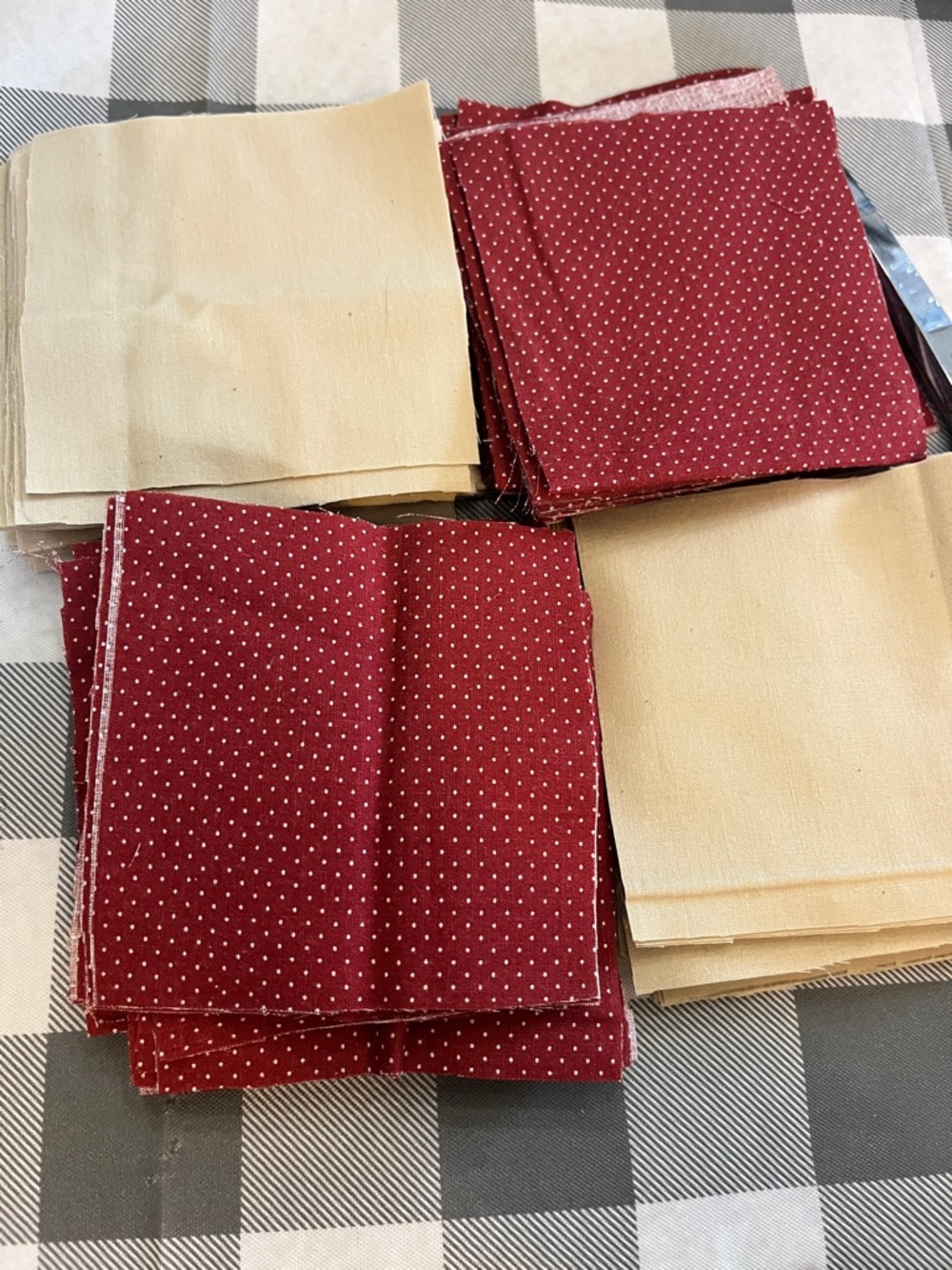 Red Polka Dot and Cream Fabric Squares - Quilting Cotton Pack